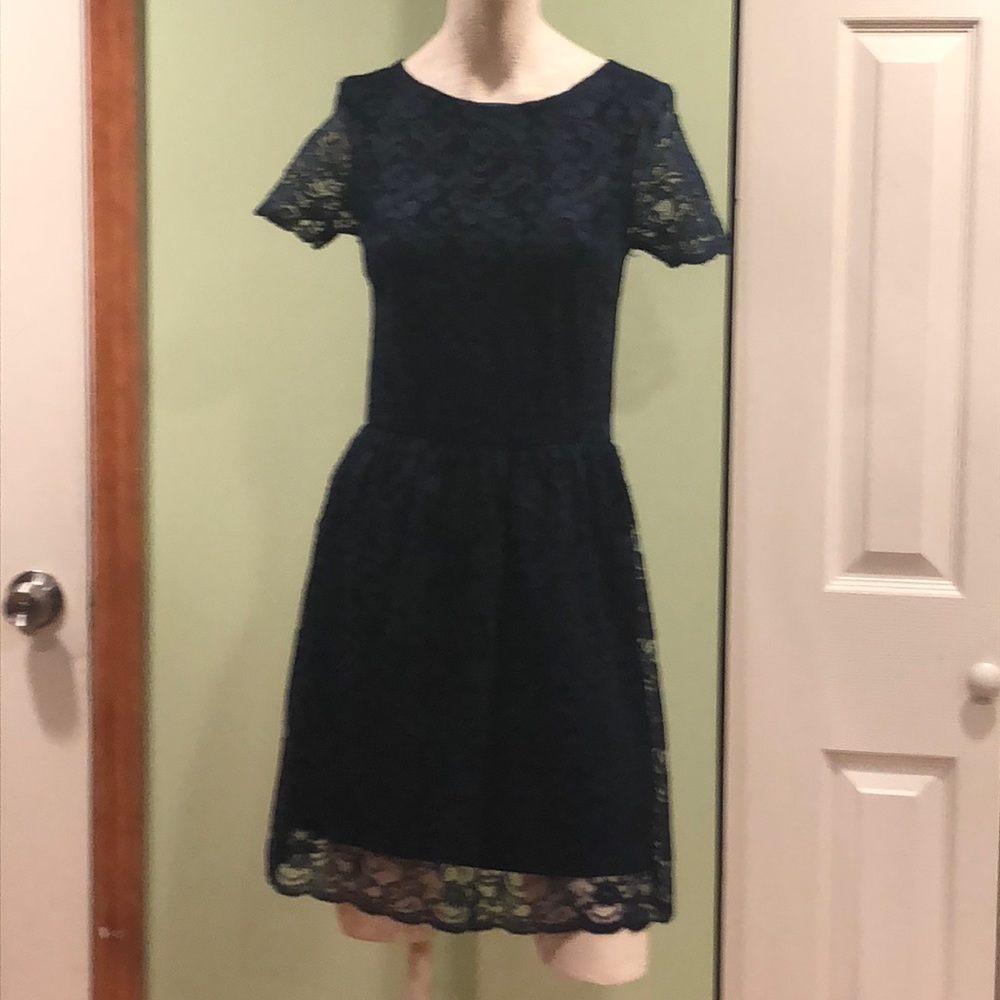 Navy Lace Aqua mid length dress
